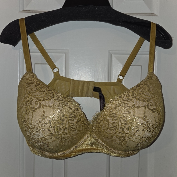 Victoria's Secret: Push-Up Floral Lace Yellow With Metallic Gold Bra. Sz 40DD. - Picture 16 of 16